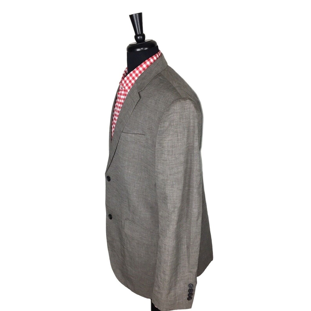 Perry Ellis Modern Fit Blazer Sport Coat Two Button Linen Cotton Tan Mens 46R